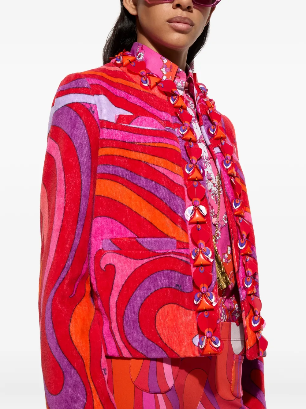 Pucci Swirl-print Ruffled Jacket In Multi