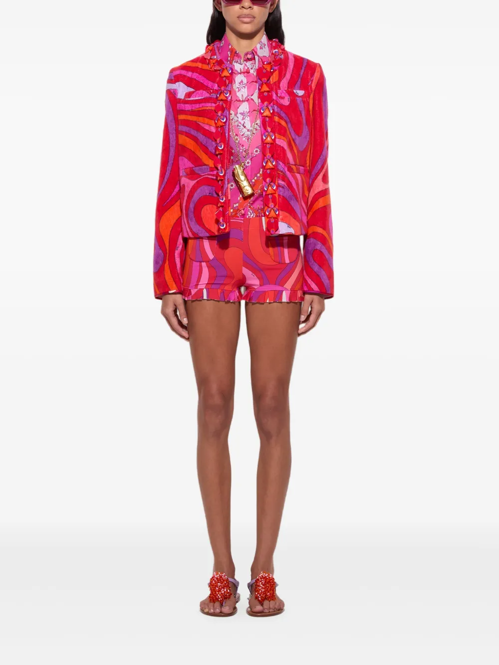 Pucci Swirl-print Ruffled Jacket In Multi