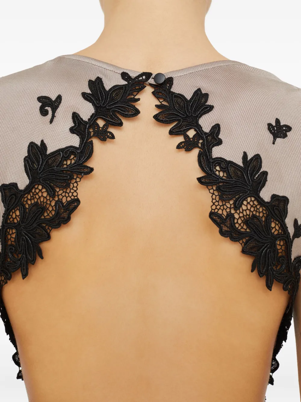 Christopher Esber Hibiscus Embroidered-lace-insert Midi Dress In Neutral