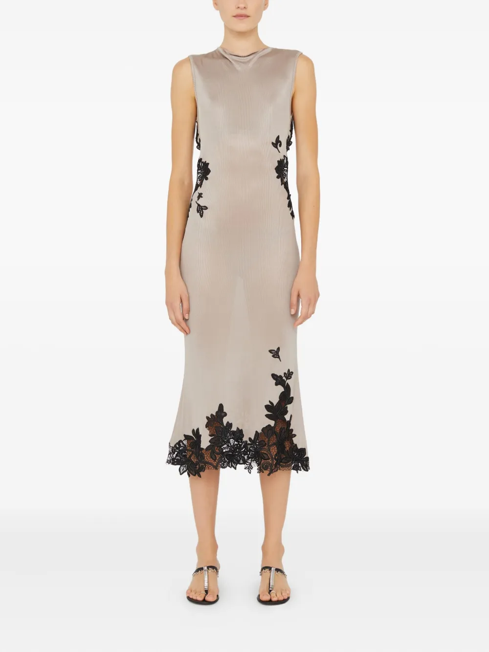 Christopher Esber Hibiscus embroidered-lace-insert midi dress - Beige