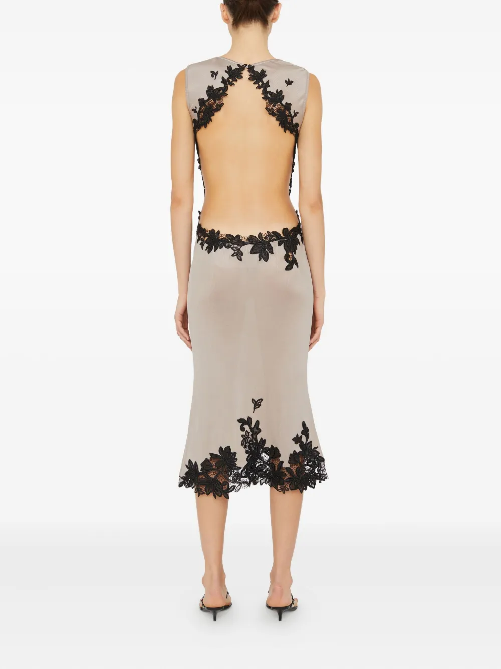 Christopher Esber Hibiscus Embroidered-lace-insert Midi Dress In Neutral
