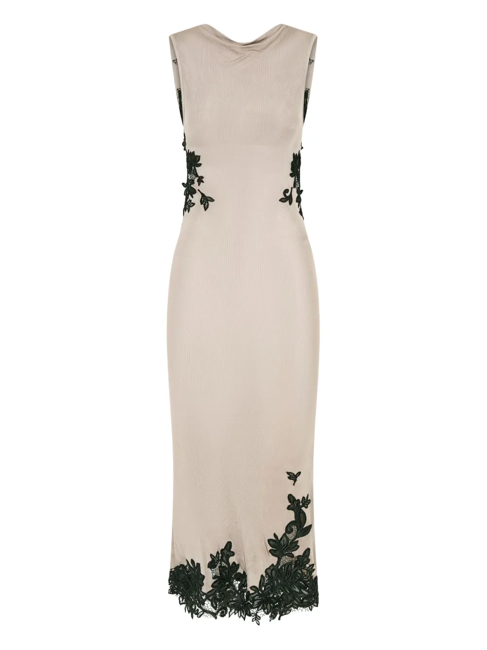 Christopher Esber Hibiscus Embroidered-lace-insert Midi Dress In Neutral