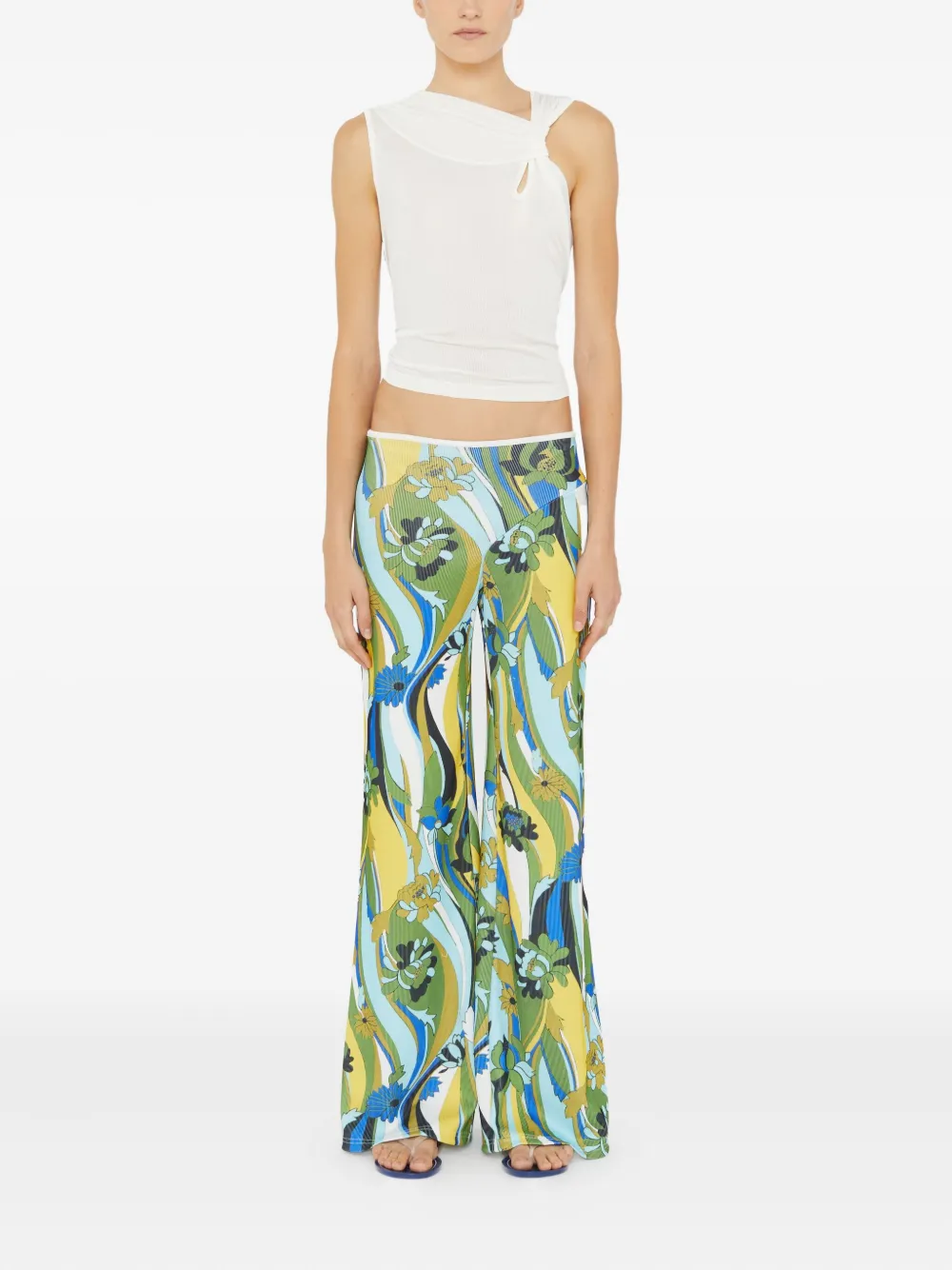 Christopher Esber Geribbelde broek met bloemenprint - Groen