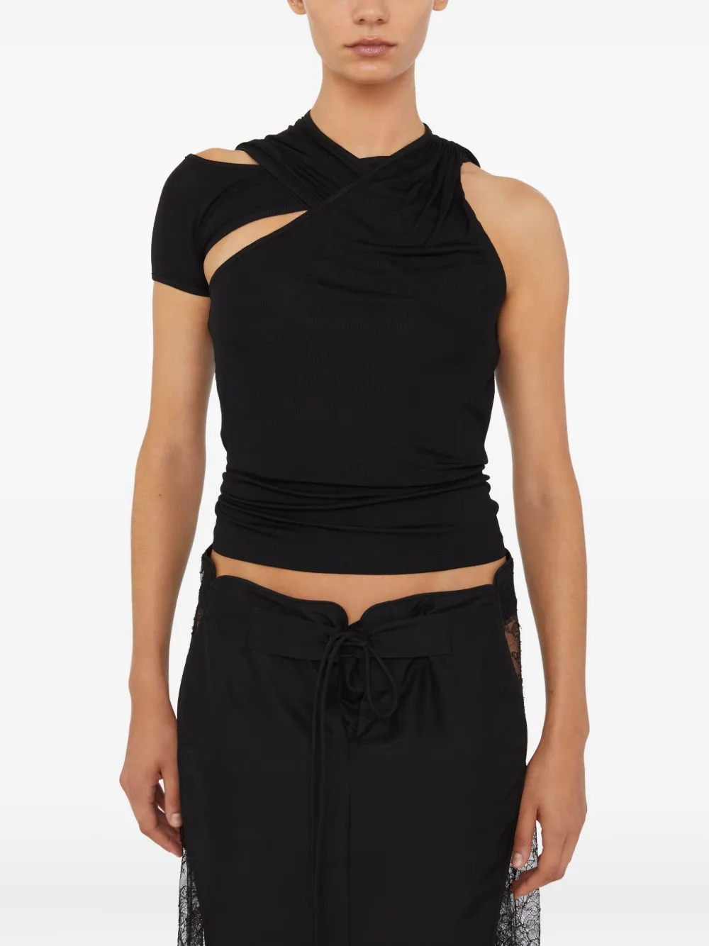 Christopher Esber Draped One-shoulder Rib Top In Black