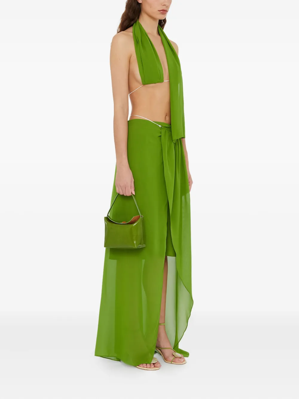 Christopher Esber chain-detail asymmetric sarong skirt - Groen
