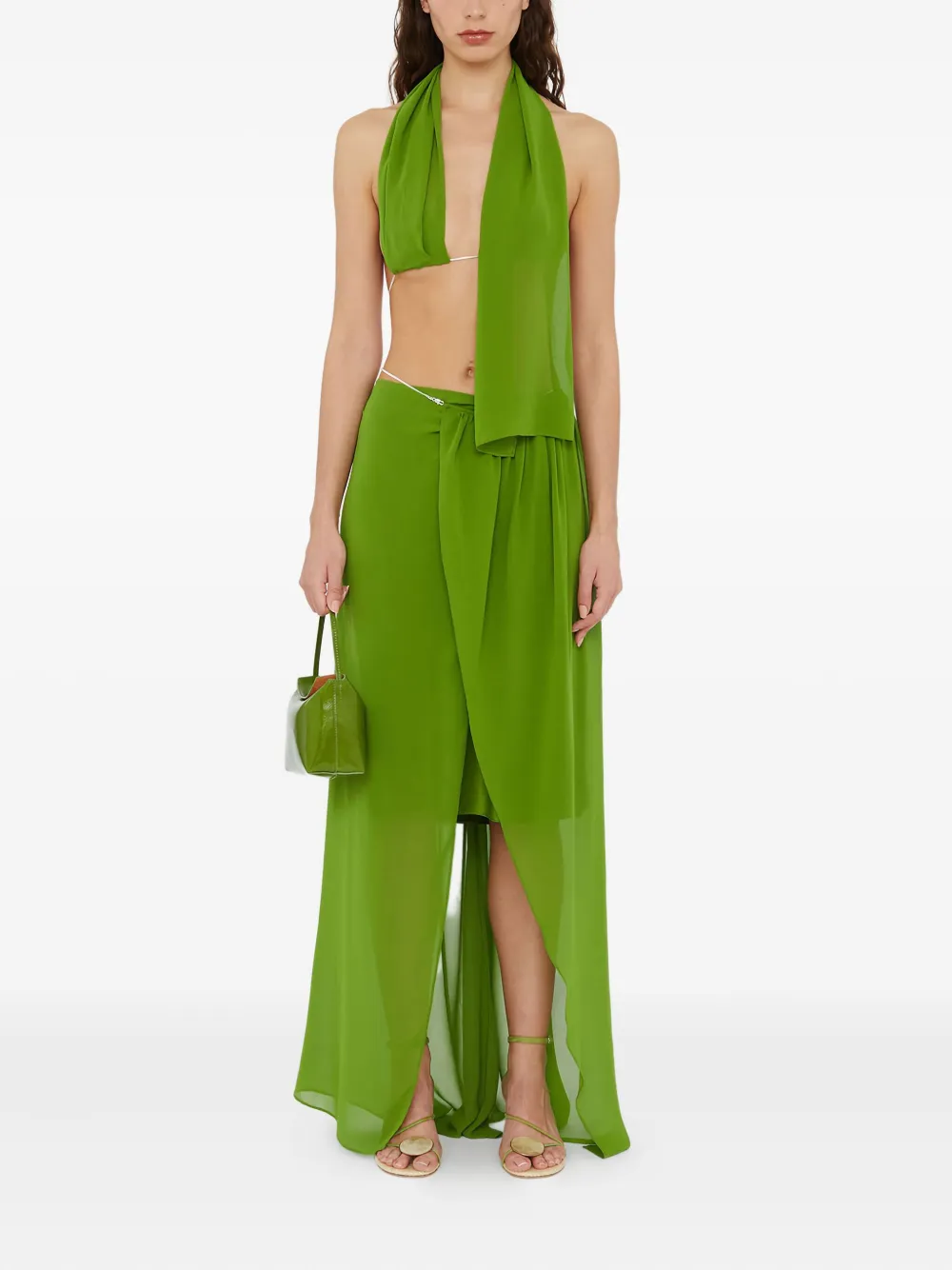 Christopher Esber chain-detail asymmetric sarong skirt | Green | Image 1