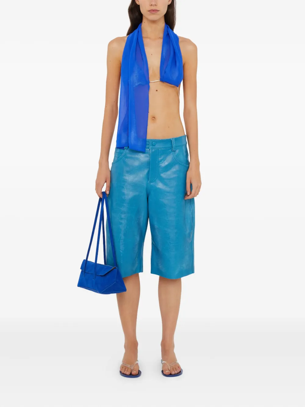 Christopher Esber chain-bra silk top - Blauw