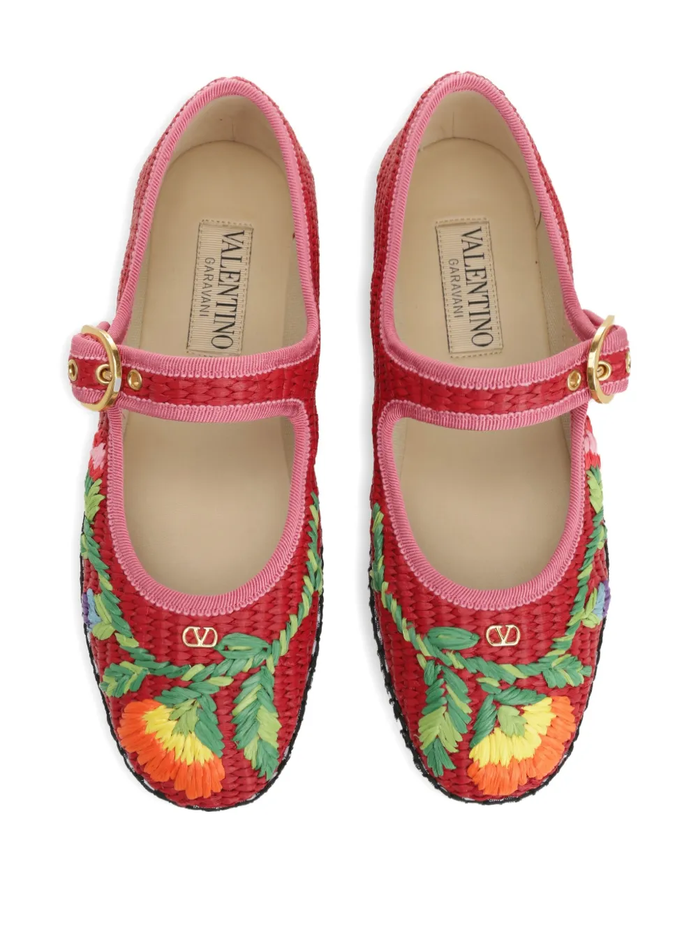 Valentino Endouce Embroidered Ballet Flats In Red