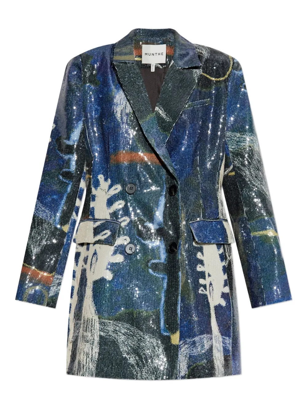 Munthe Laurelee Sequin Abstract-print Blazer In Blue