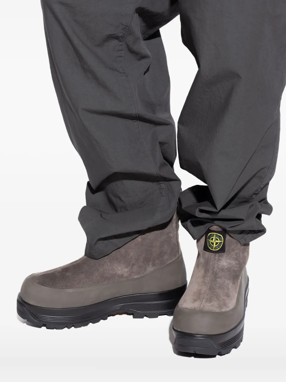 Stone Island Suede Logo-patch Ankle Boots In Gray