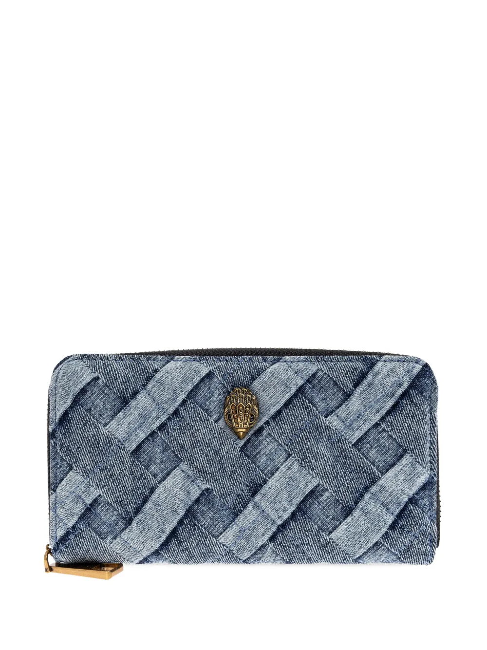 Kurt Geiger Kensington Woven-denim Zip-around Purse In Blue