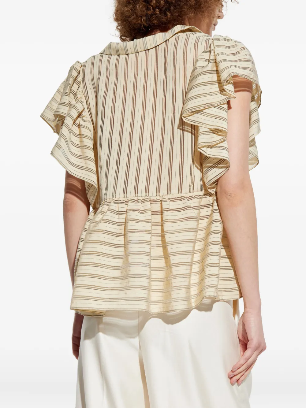 MUNTHE Ludive gestreepte blouse met ruches Beige