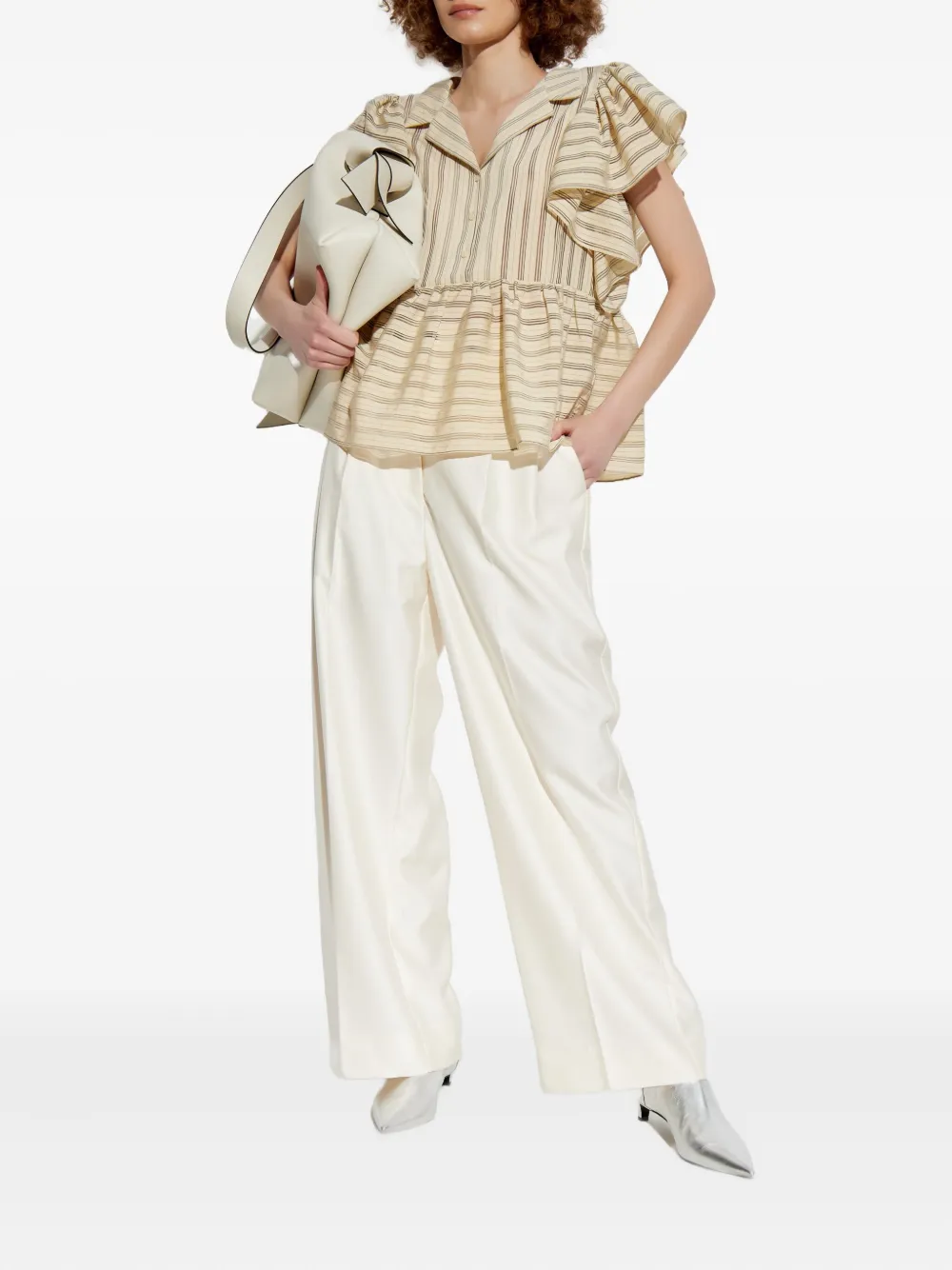 MUNTHE Ludive striped ruffled blouse - Beige