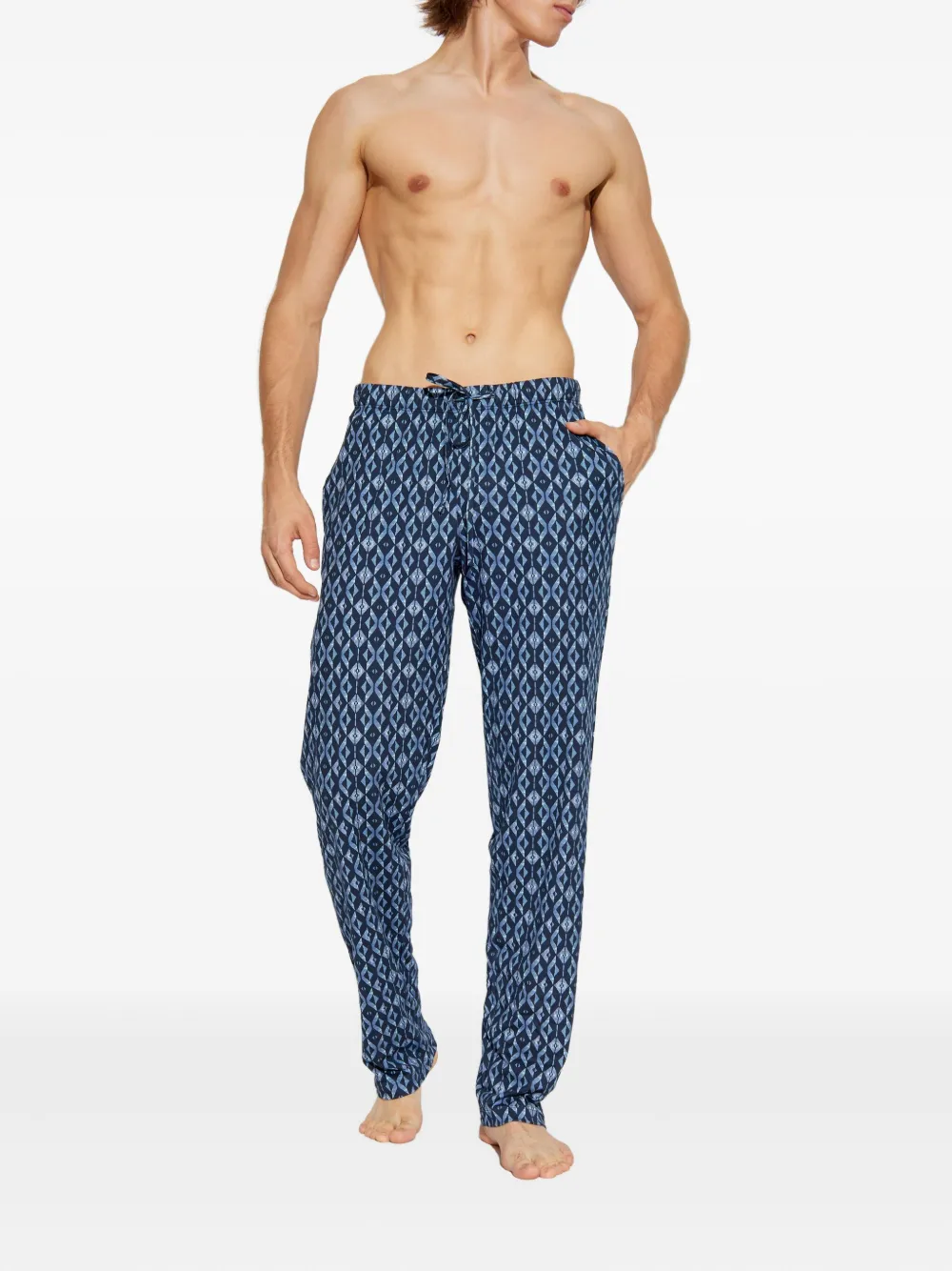 Hanro geometric-print drawstring trousers - Blauw
