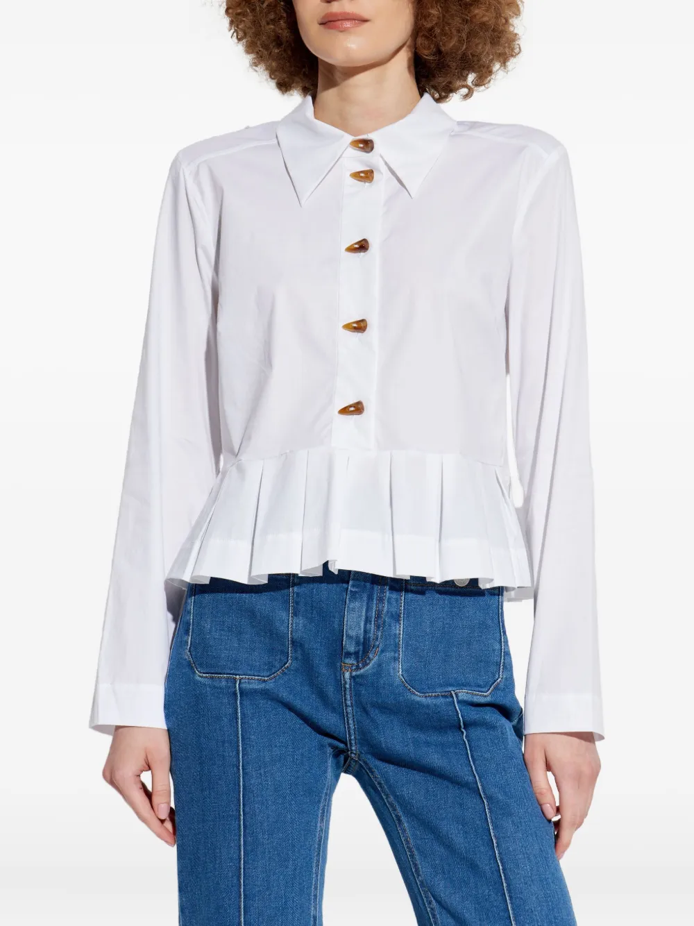 Munthe Pleated-hem Button Top In White