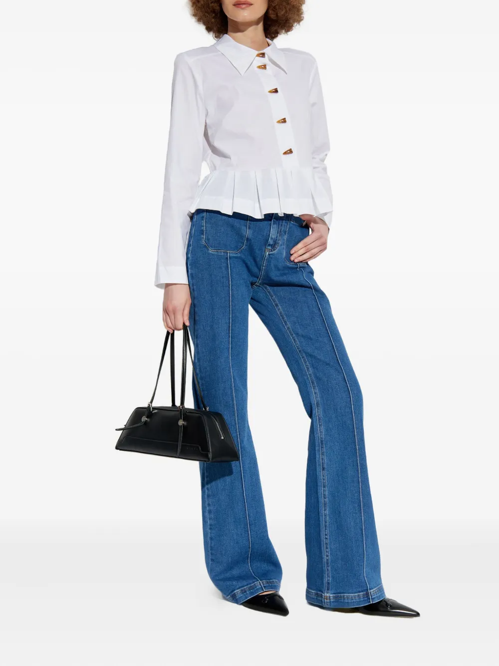 MUNTHE pleated-hem button top - Wit