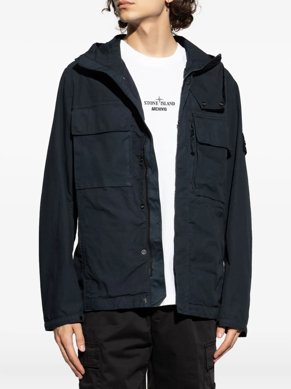Stone Island hooded patch-pocket jacket Blauw
