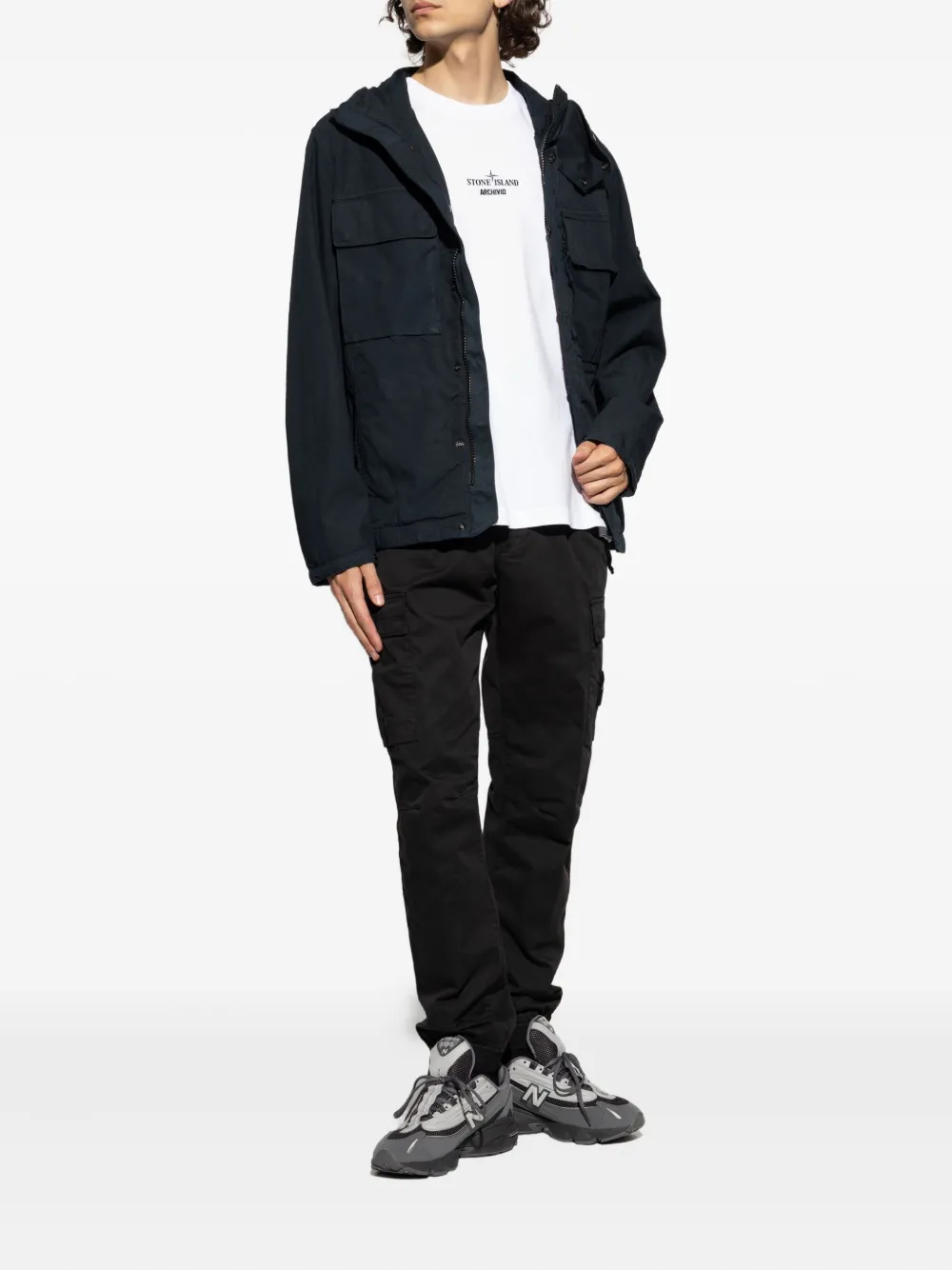 Stone Island hooded patch-pocket jacket Blauw