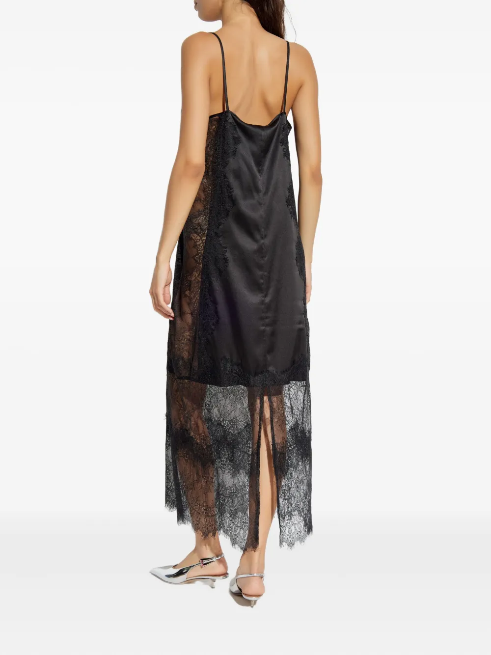 MUNTHE Lazo satin lace-trimmed slip maxi dress - Zwart