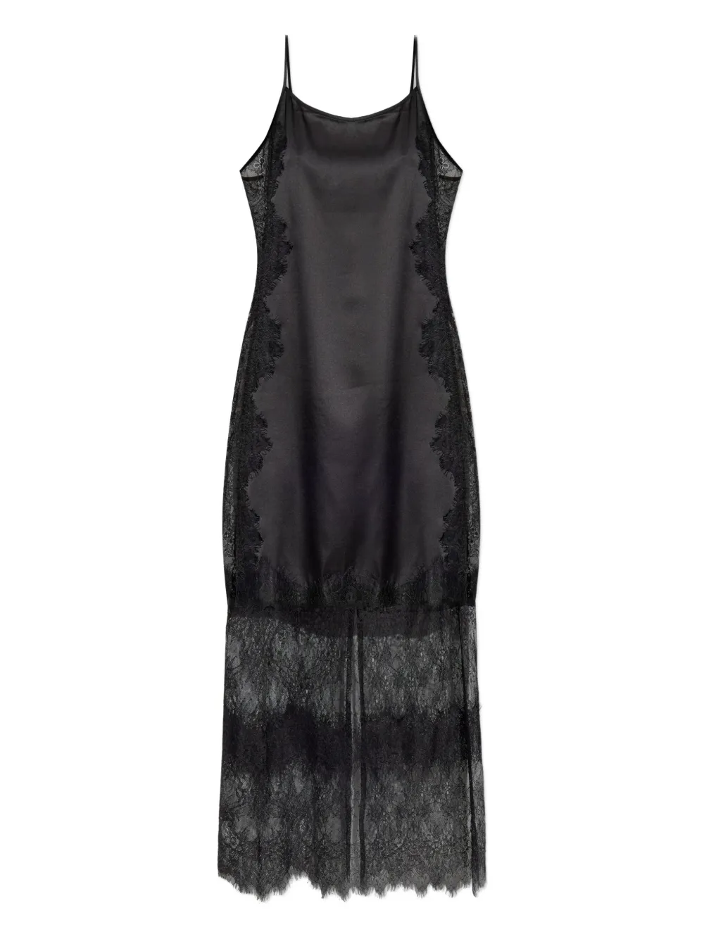 Munthe Lazo Satin Lace-trimmed Slip Maxi Dress In Black