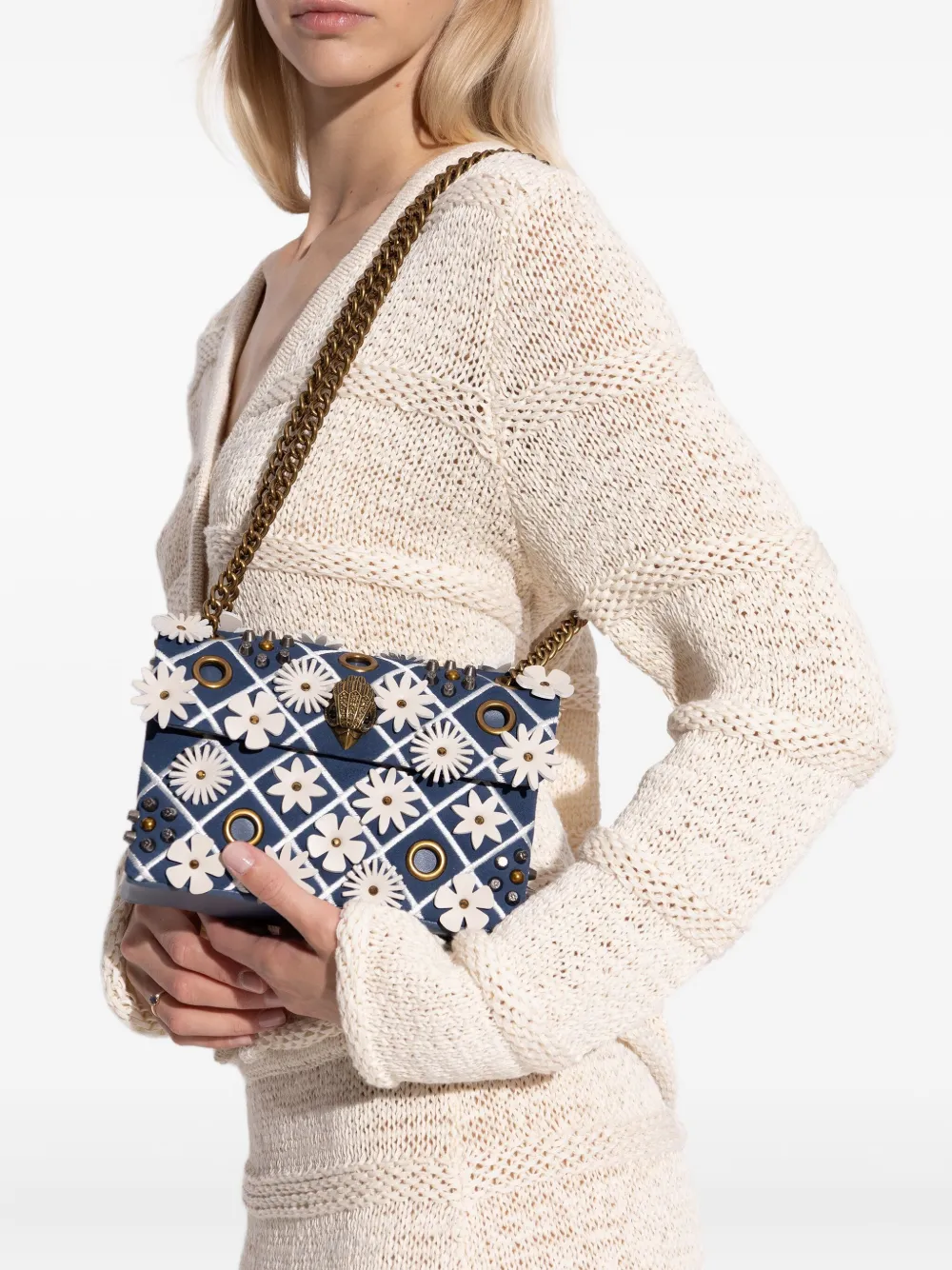 Kurt Geiger London small Kensington flower-embellished shoulder bag - Blauw