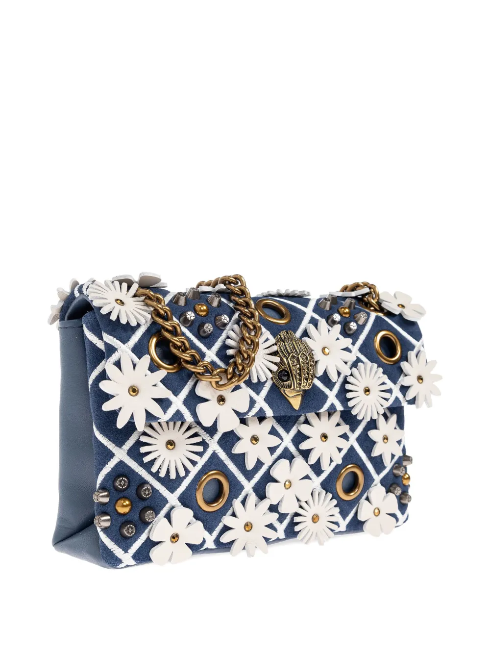 Kurt Geiger Small Kensington Flower-embellished Shoulder Bag In Blue