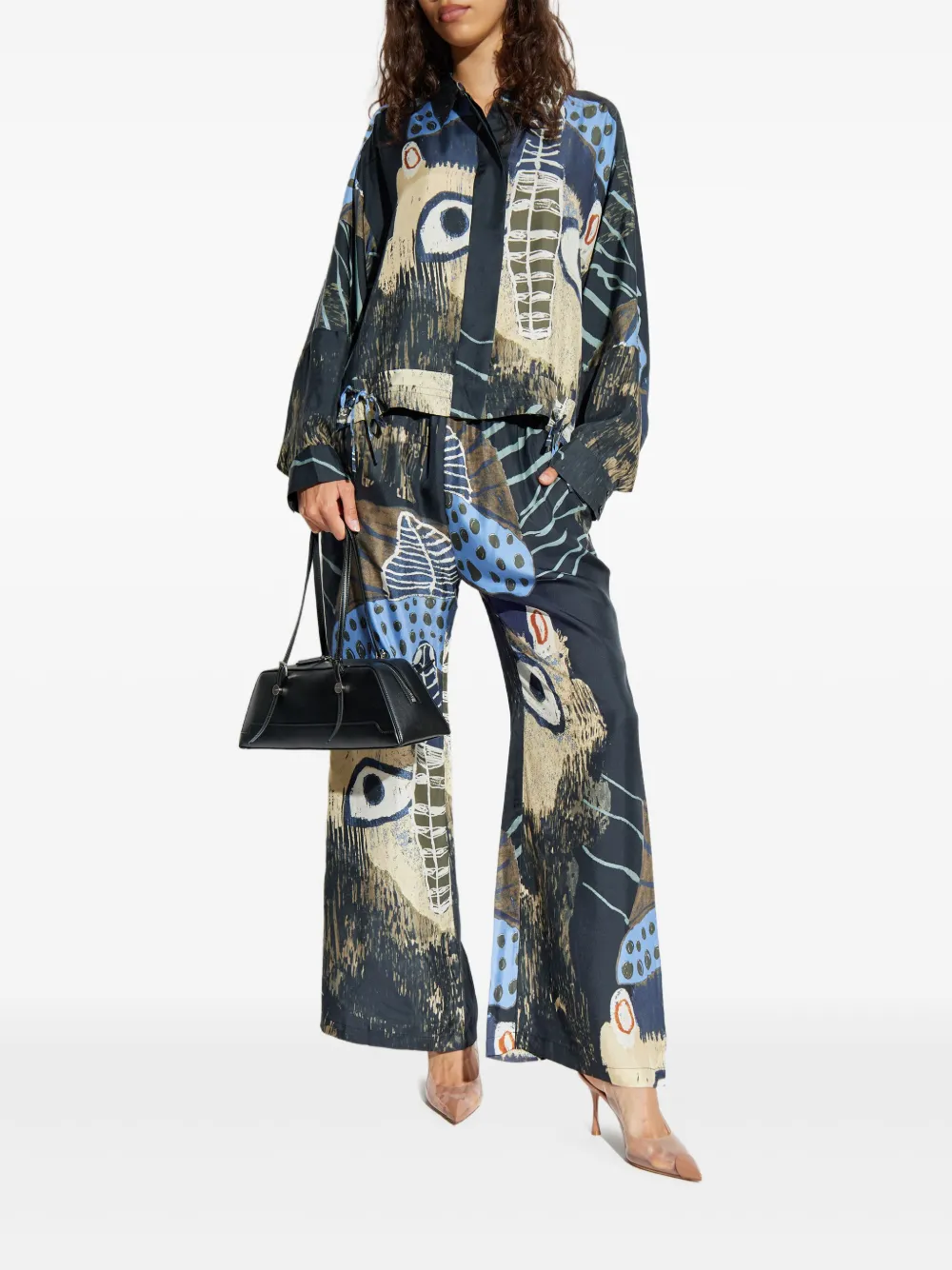 MUNTHE Loasta abstract-print drawstring top - Zwart