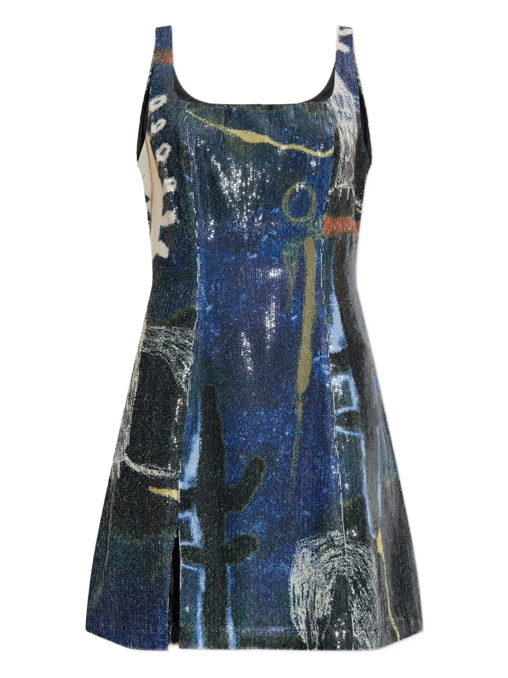 MUNTHE Mini-jurk met abstracte print en pailletten Blauw