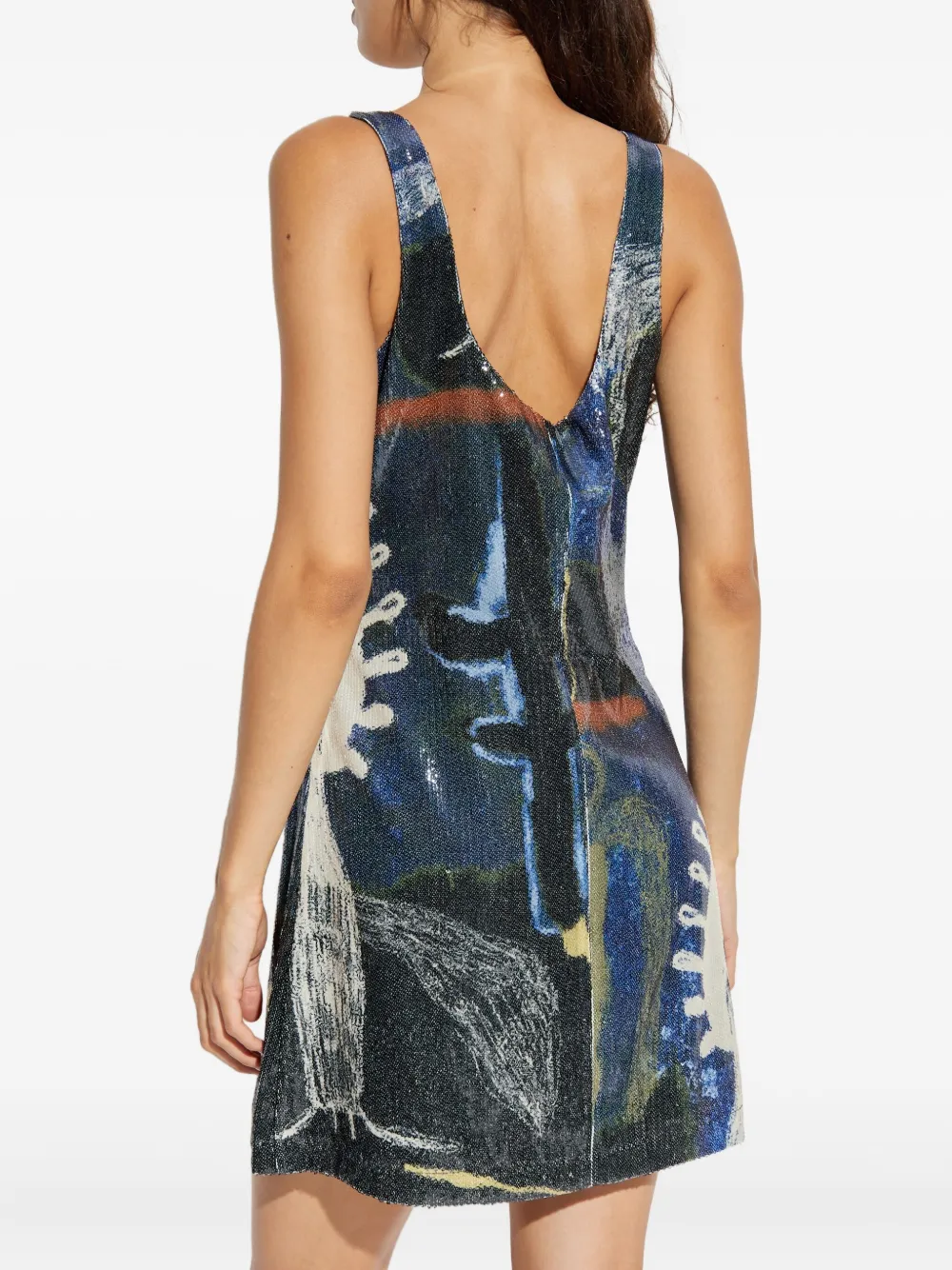 MUNTHE Mini-jurk met abstracte print en pailletten Blauw