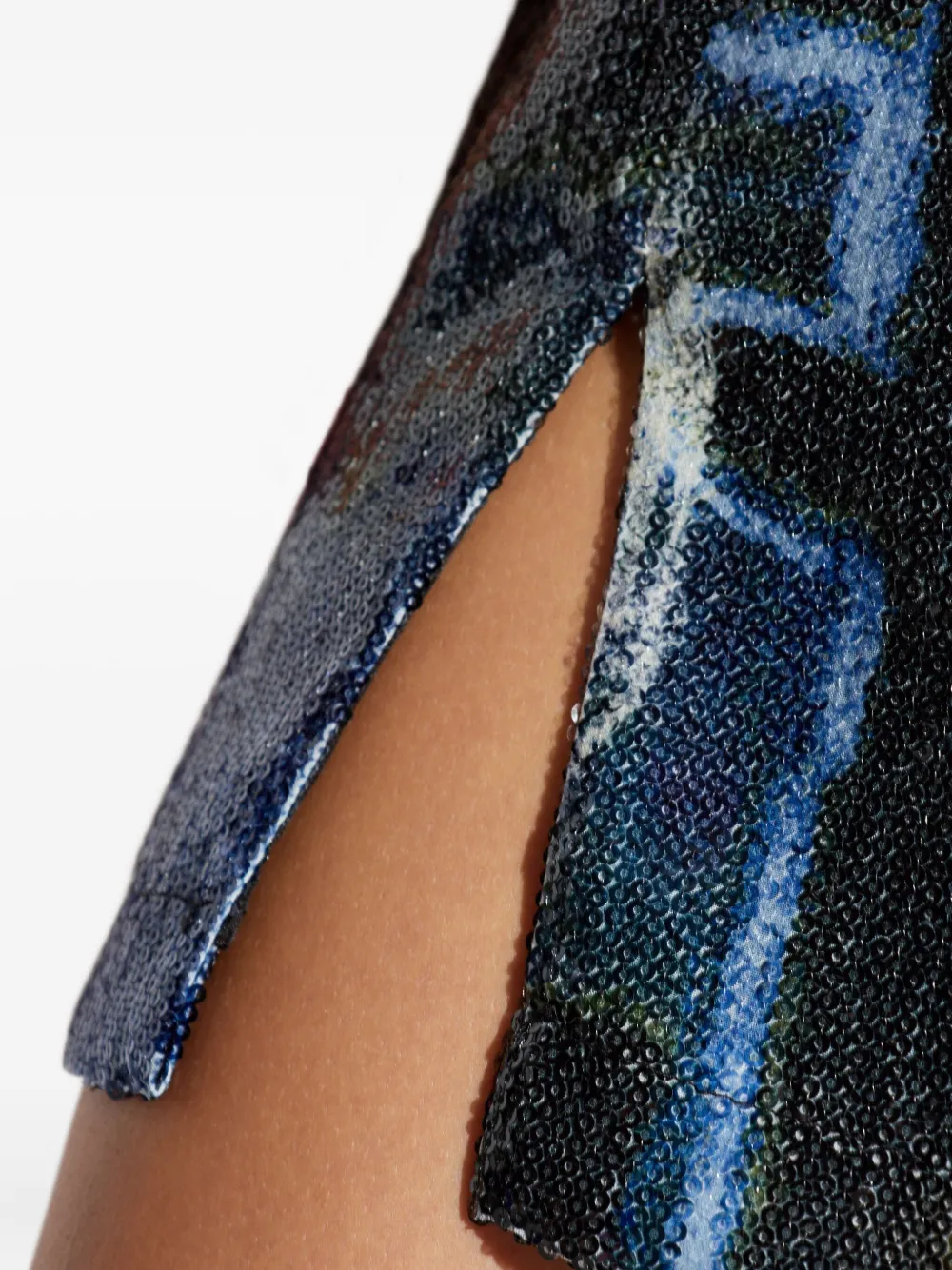 MUNTHE Mini-jurk met abstracte print en pailletten Blauw