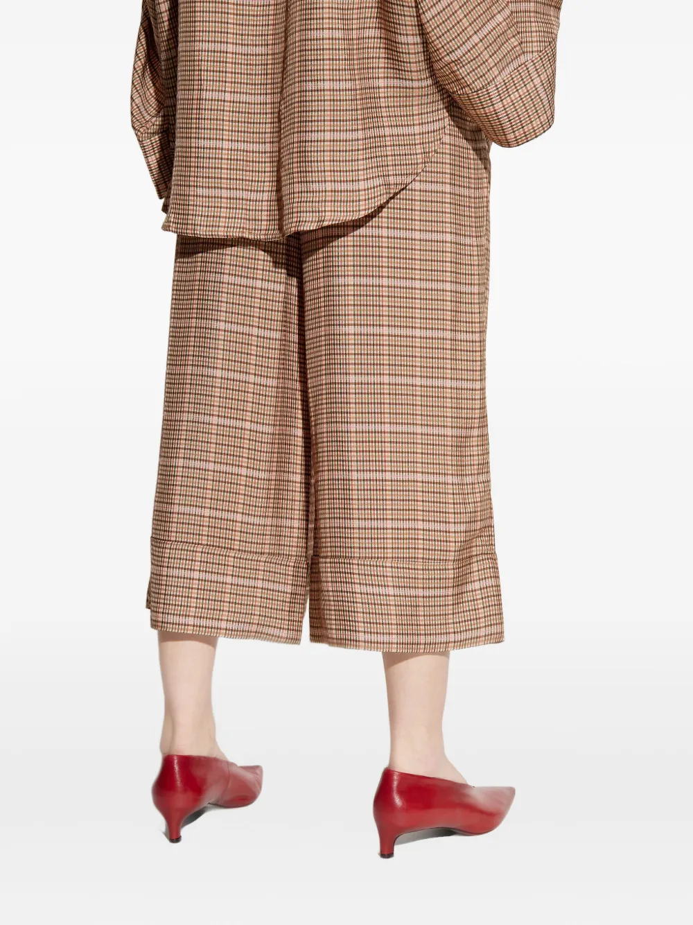 Munthe Pleated Check-pattern Cropped Trousers In Brown