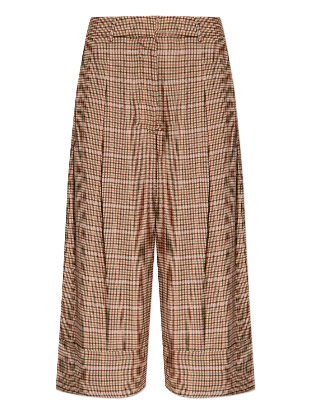 Munthe Pleated Check-pattern Cropped Trousers In Brown