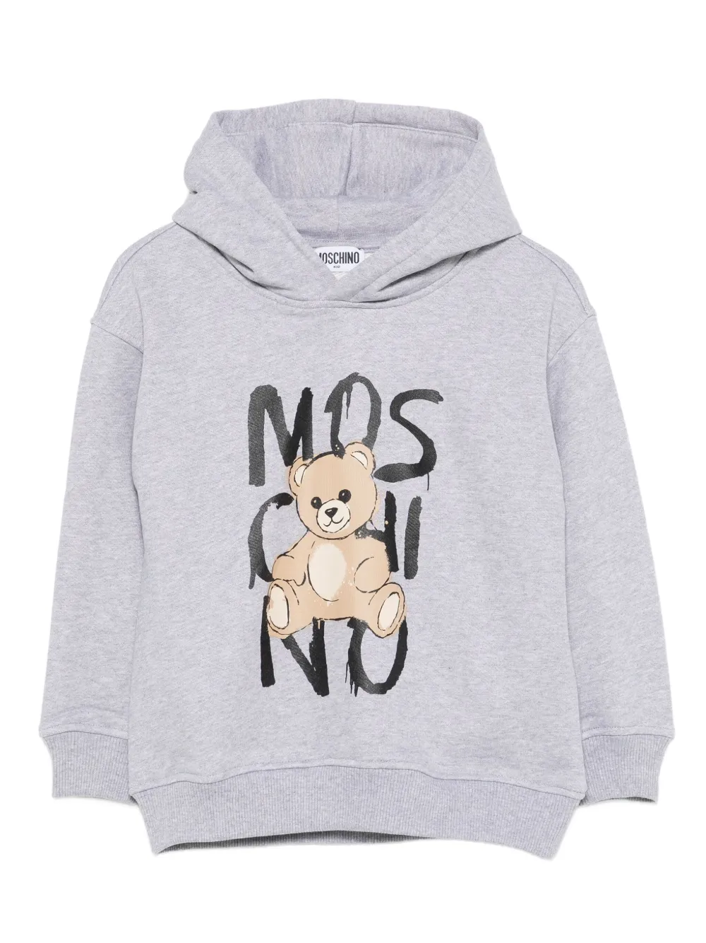 Moschino Kids teddy-print cotton hoodie Grijs