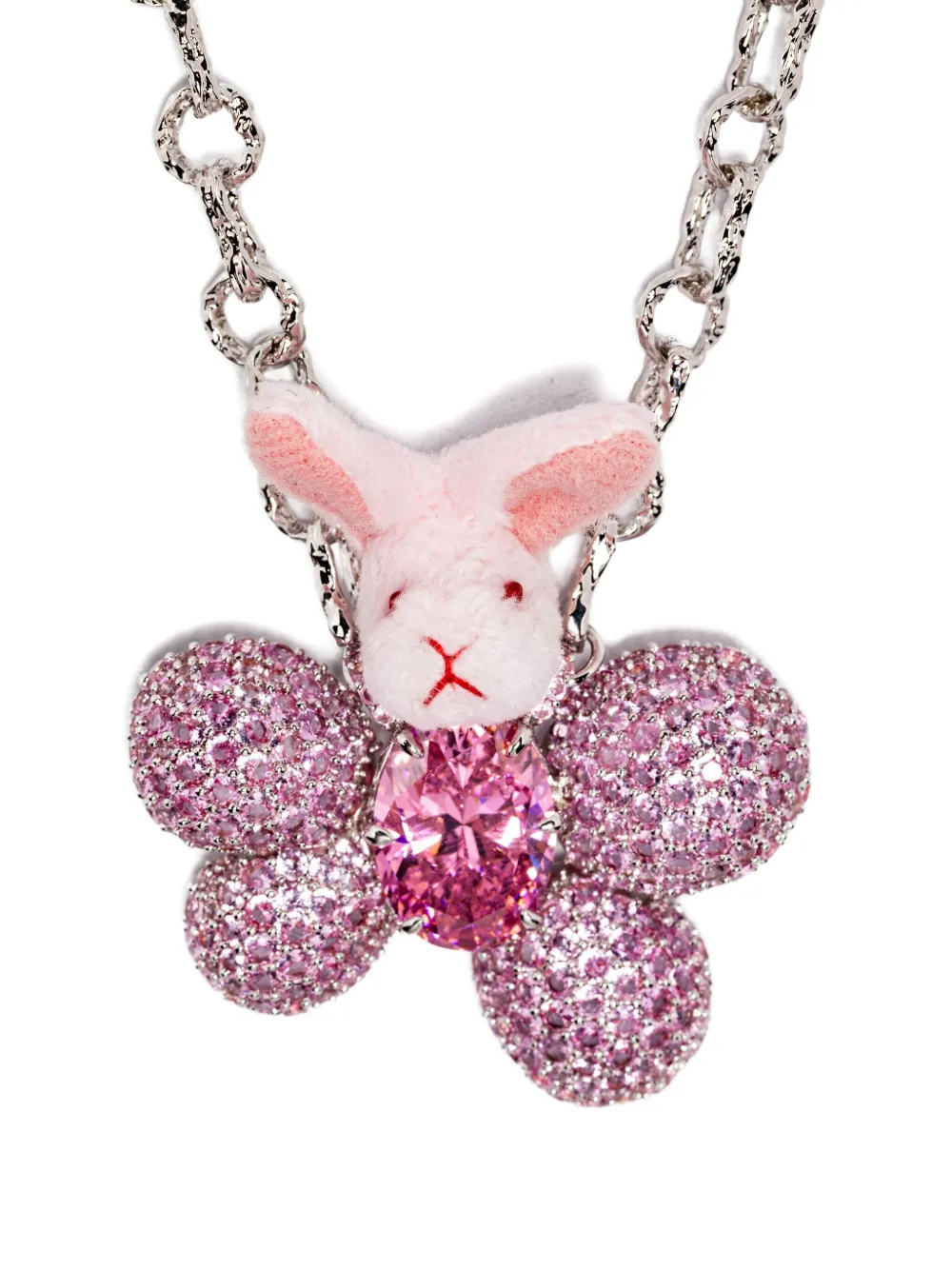 Yvmin Rabbit Pink-gemstone Necklace In Metallic