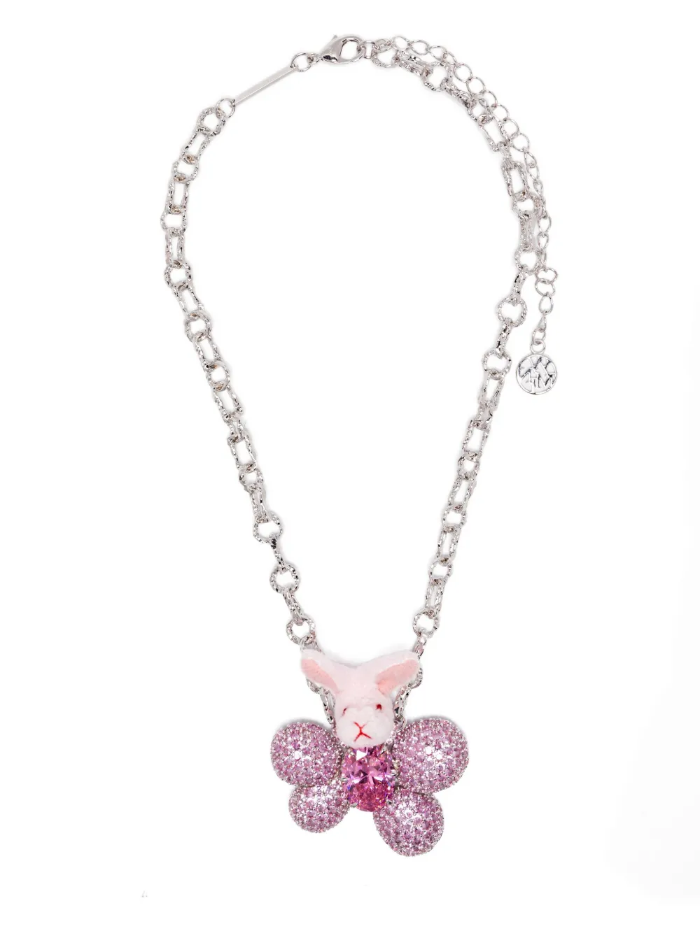 Yvmin Rabbit Pink-gemstone Necklace In Silver