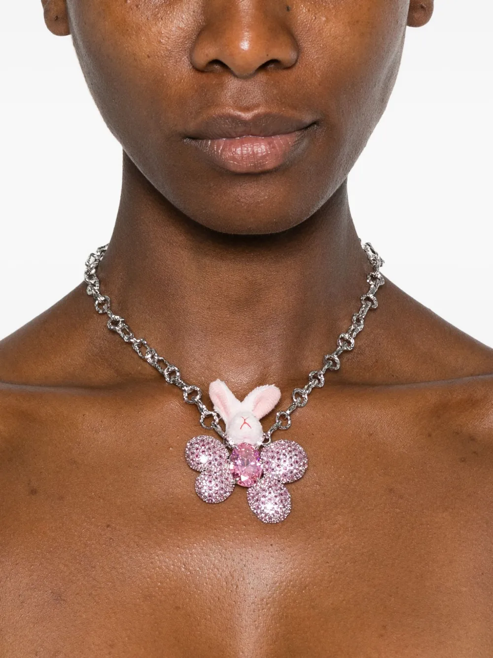 YVMIN Rabbit halsketting met roze edelsteen - Zilver