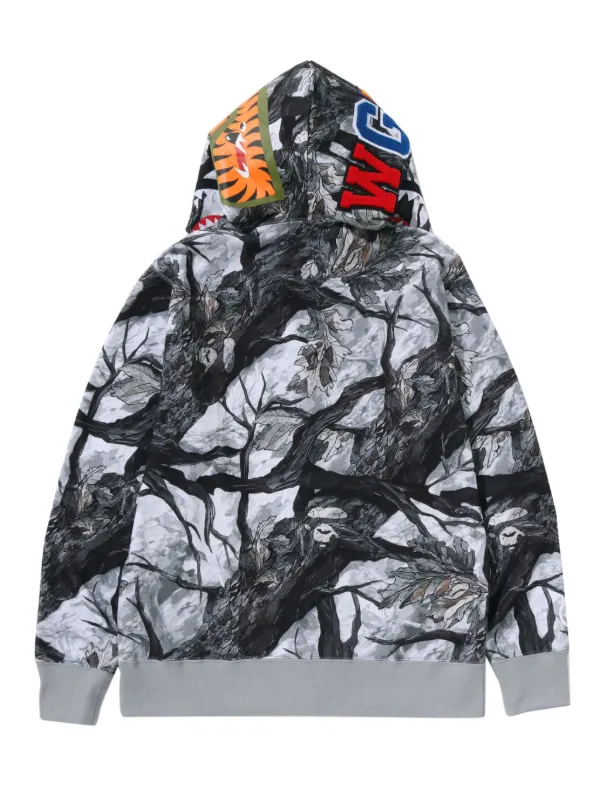 A BATHING APE® Tree Edge Camo Shark zip-up Hoodie Black FARFETCH IN