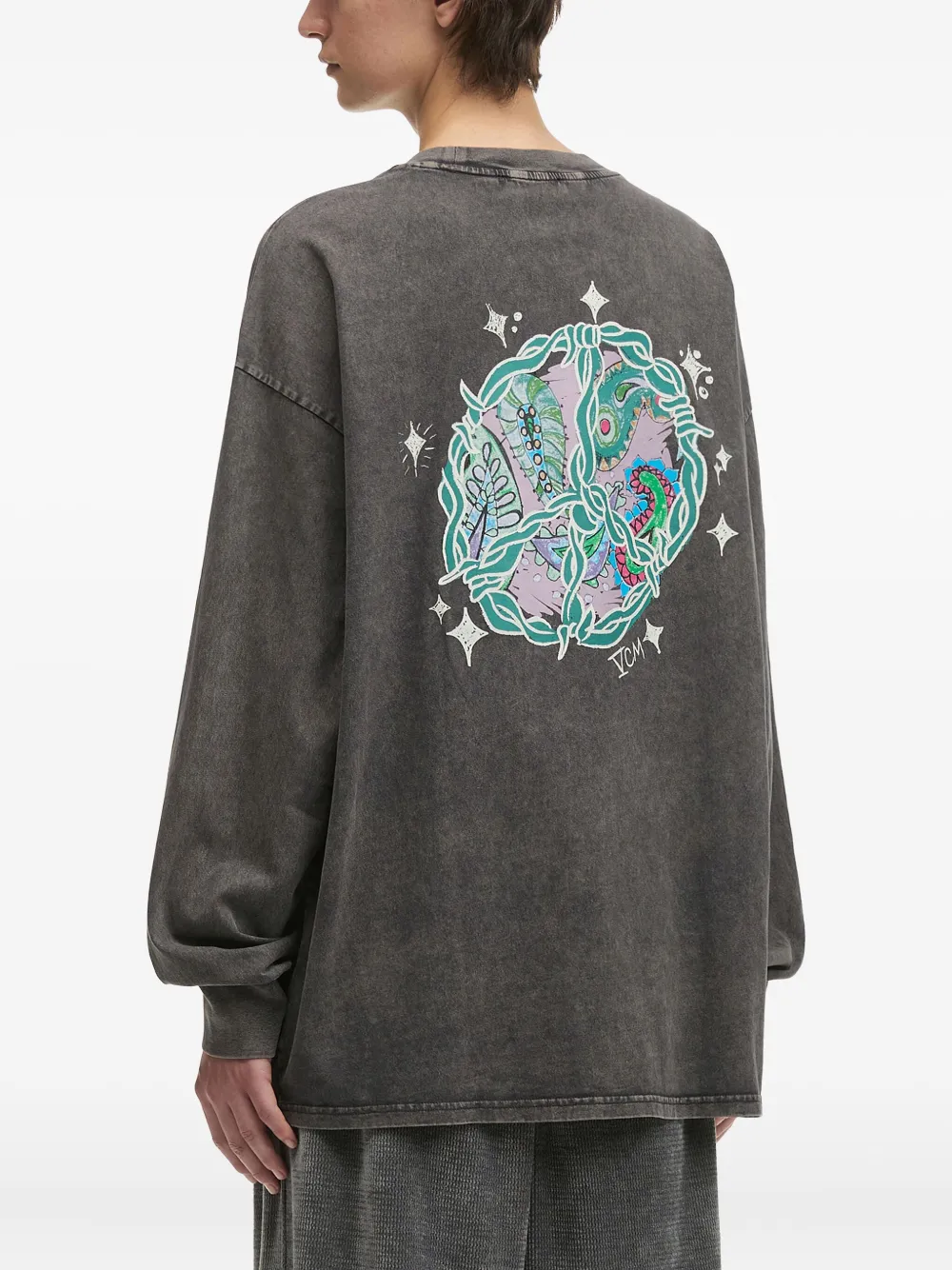 FIVE CM T-shirt met lange mouwen en acid wassing Grijs