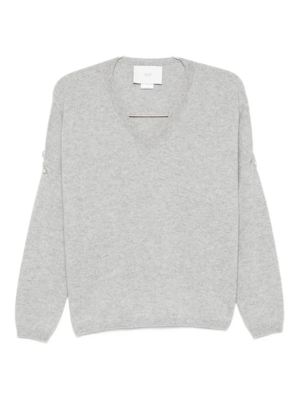 Vanisé Pearl-embellished V-neck Jumper In Gray