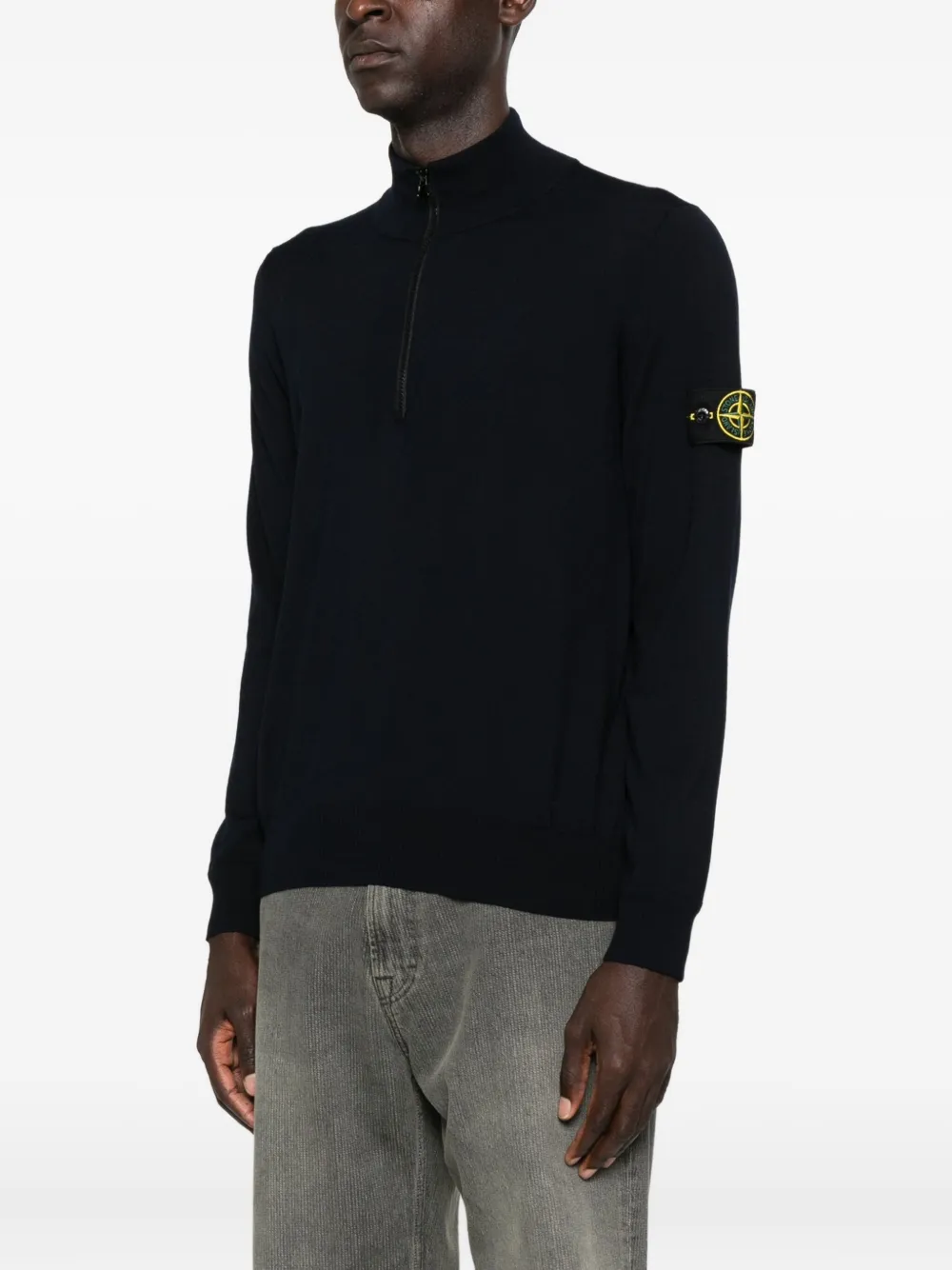 Stone Island Trui met halve rits en logopatch Blauw