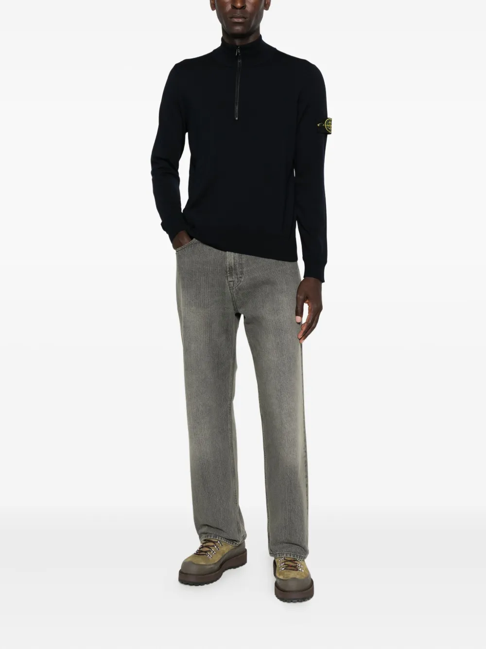 Stone Island Trui met halve rits en logopatch - Blauw