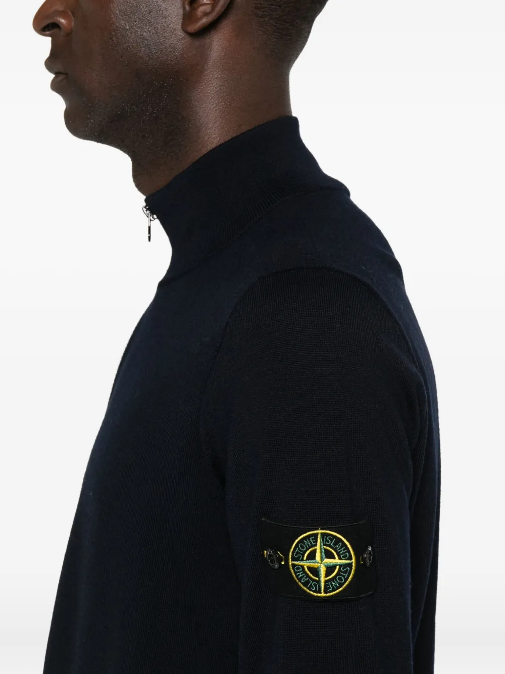 Stone Island Trui met halve rits en logopatch Blauw