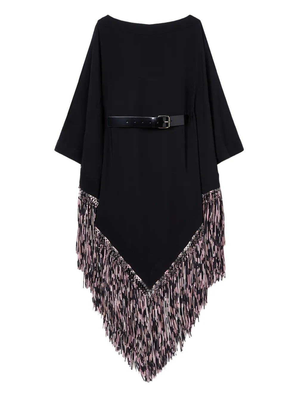 belt-embellished fringe kaftan
