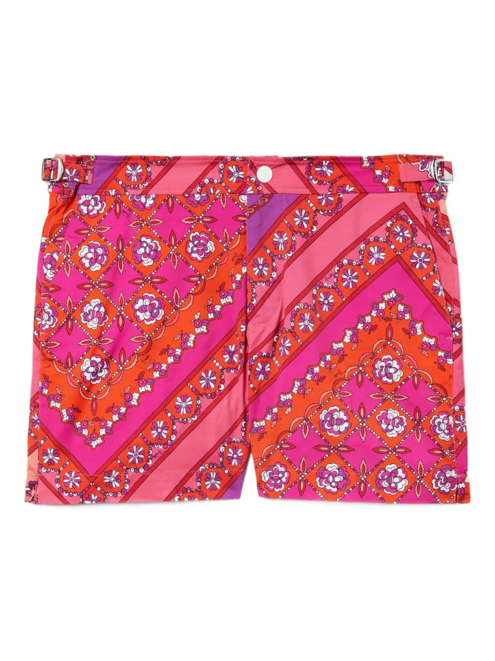 PUCCI floral-patterned diagonal-stripe swim shorts - ピンク PUCCI floral-patterned diagonal-stripe swim shorts - ピンク