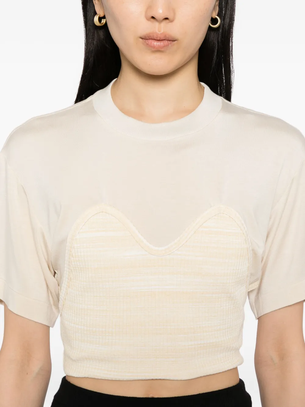 Toga Layered Cropped T-shirt In Brown