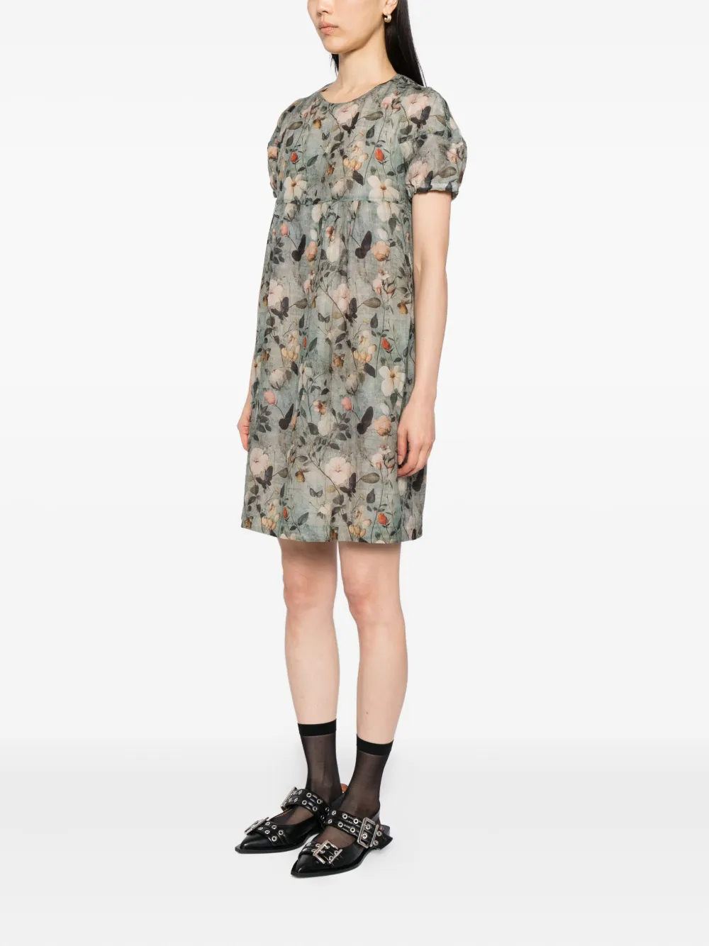 R13 Babydoll jurk met bloemenprint Groen