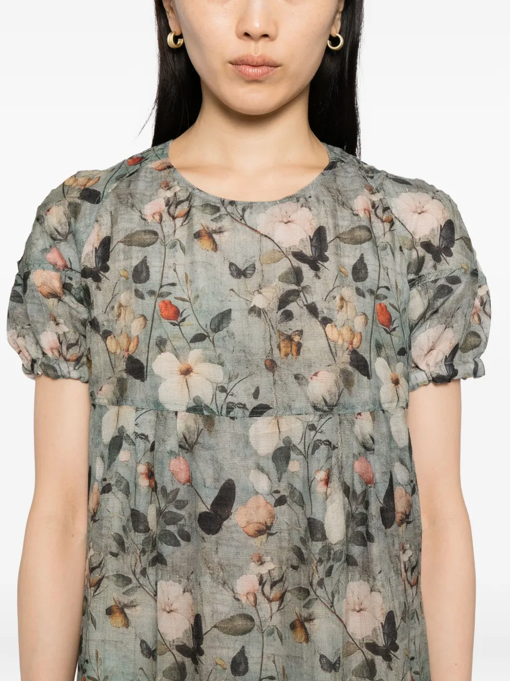 R13 Babydoll jurk met bloemenprint Groen