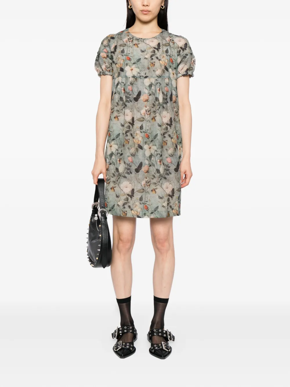 R13 Babydoll jurk met bloemenprint - Groen