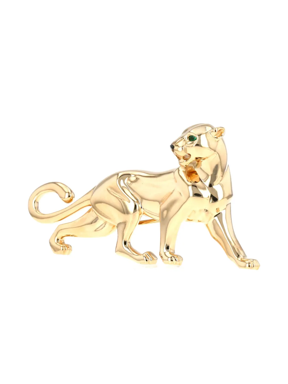 Pre-owned Cartier 18k Yellow Gold Panthère Emerald And Onyx Brooch
