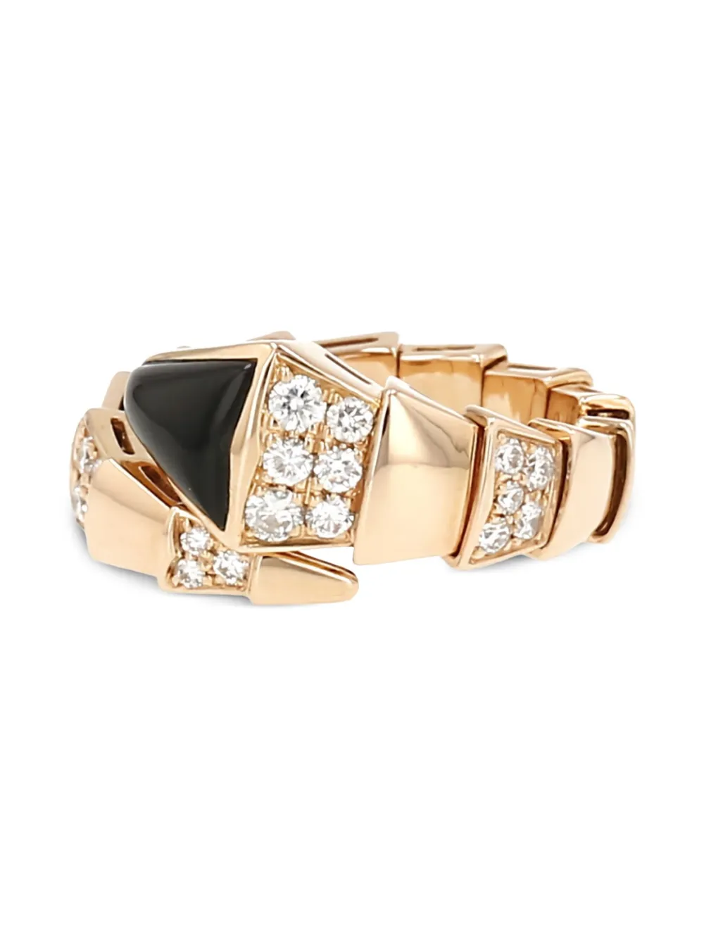 Bvlgari Pre-owned 18K Rose Gold Serpenti Viper Diamond and Onyx Ring in Pink, view 3